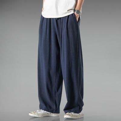 Pantalon d'été léger et respirant en lin pour homme, pantalon ample droit à jambe large, pantalon décontracté en coton et lin