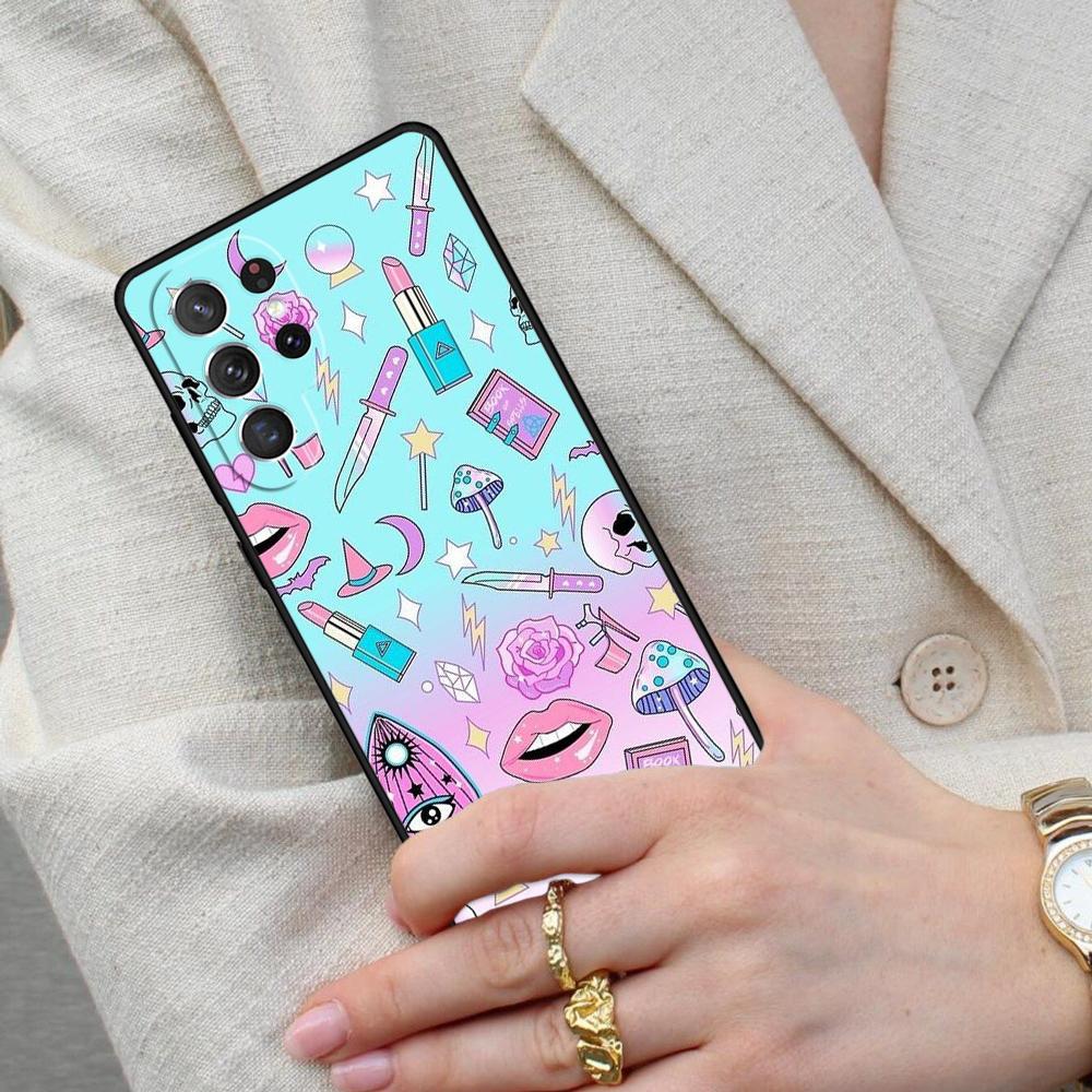 Girly Pastel Witch Goth Witch Cat Cell Phone Case for Samsung Galaxy S26 Ultra S25 S24 S23 S22 S21 S20 Note10 Cover