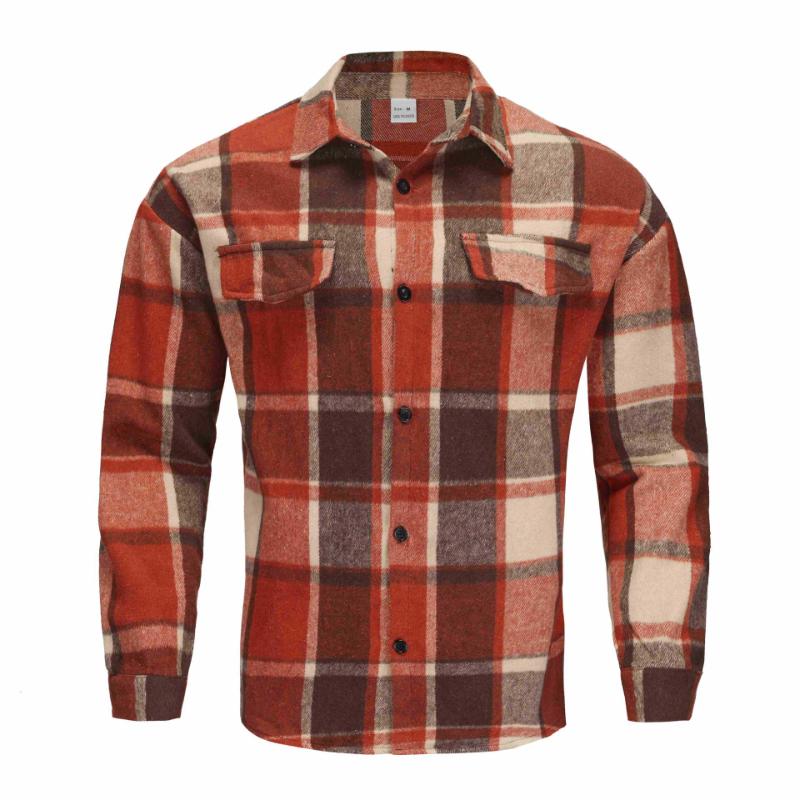 Winter Herfst Nieuwe Stijl Losse Kraag Shirt Wol Ruit Geruit Casual Veelzijdig Heren Bovenkleding
