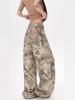 Men's Retro Camo Embroidered Straight-Leg Jeans - High-Design Streetwear, Floor-Length Wide-Leg Pants