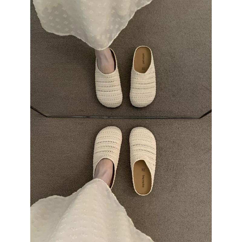 Evening Wind Thick-soled Bohemian Boken Shoes Women's Outer Wear Woven Hollow Breathable Half-drag One Pedal Bag Head Single Shoes