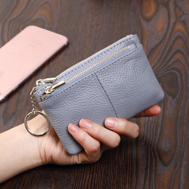 Genuine Leather Change Purse Women's Fashionable Coin Bag Cowhide Zipper Mini Wallet