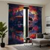 2pcs Brown Bear & Mountain Landscape Curtain Panels - Thermal Insulating Semi-Opaque Window Drapes with Rod Pocket, Heavyweight