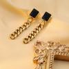 European & American Titanium Steel Tassel Earrings with Square Zircon Studs - High-end Light Luxury