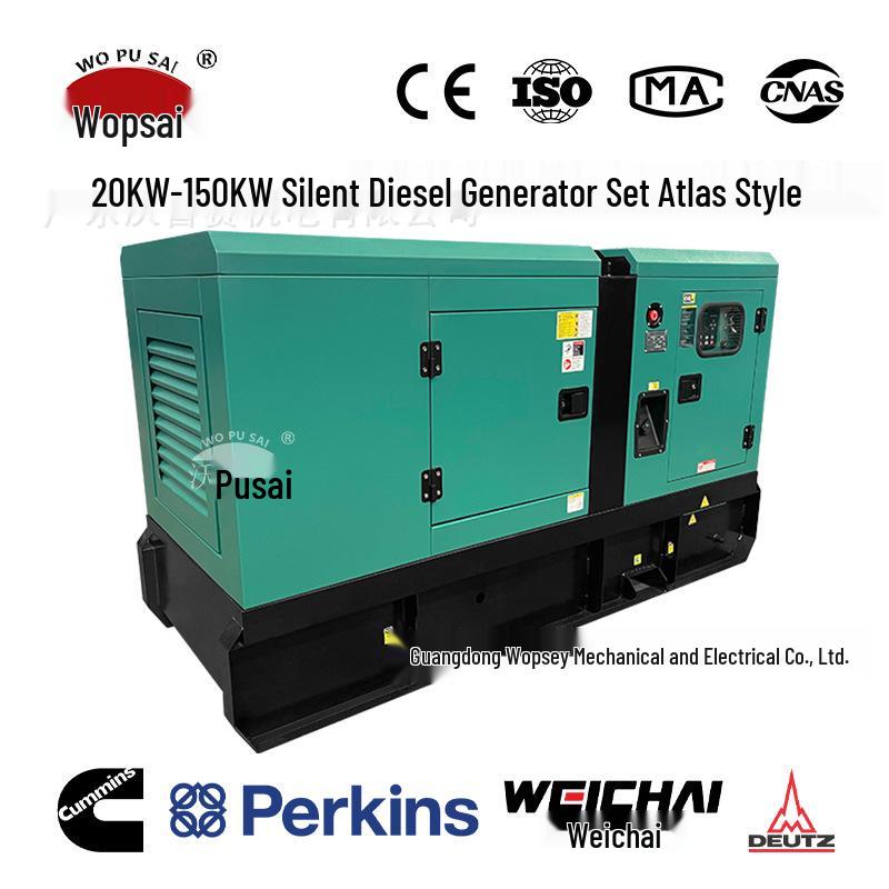 Atlas Style Silent Diesel Generator Set, 20KW-150KW, with Silent Box Processing