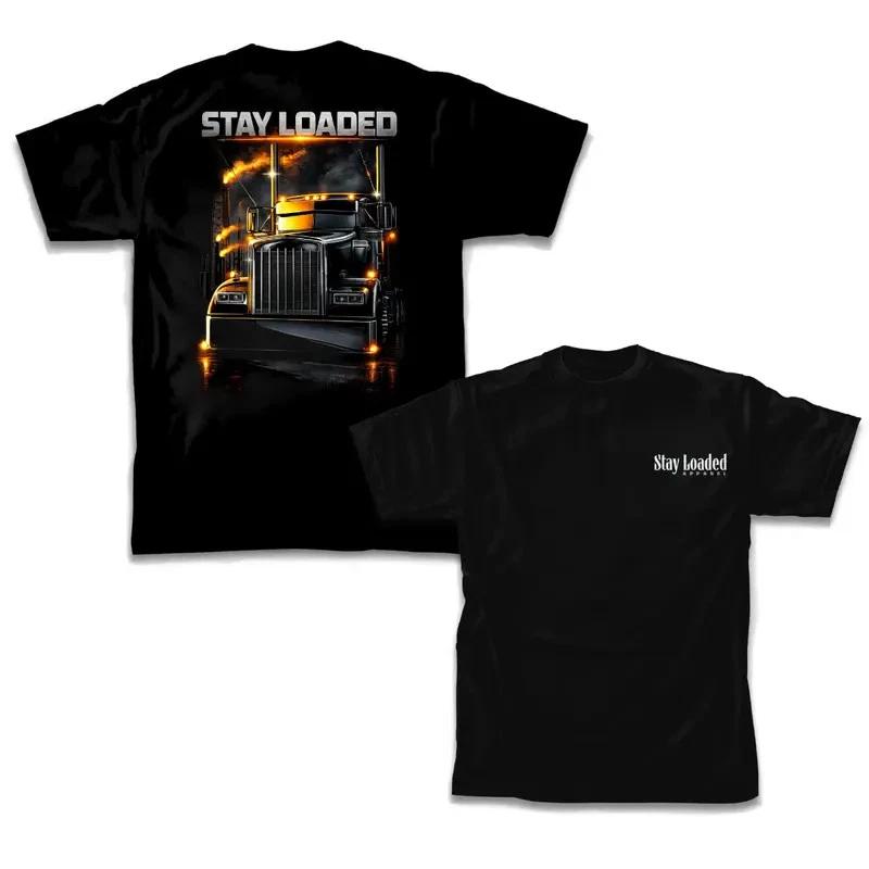 Stay Loaded Night Hauler Semi Truck Graphic T-Shirt – Black Heavyweight Workwear M