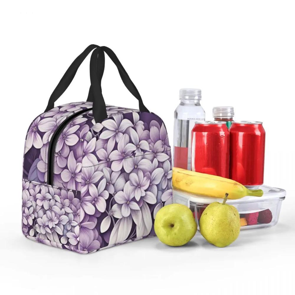 Light Purple Floral Pattern Insulated Lunch Bag for Women Children Leakproof Food Boxes Thermal Lunch Box Tote