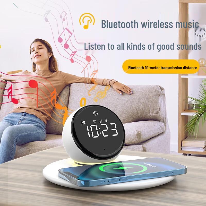 Sayrelances Wireless Charging Alarm Clock Bluetooth Speaker with Night Light