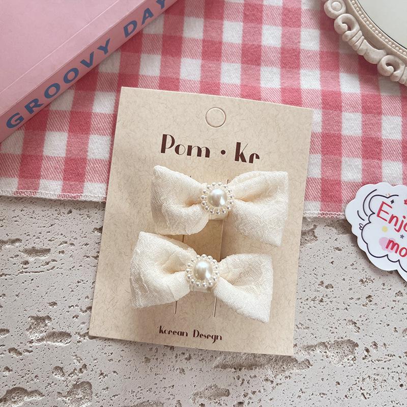 Milk White Pearl Bow Hair Clip - Small Princess Hair Accessory for Children and Babies