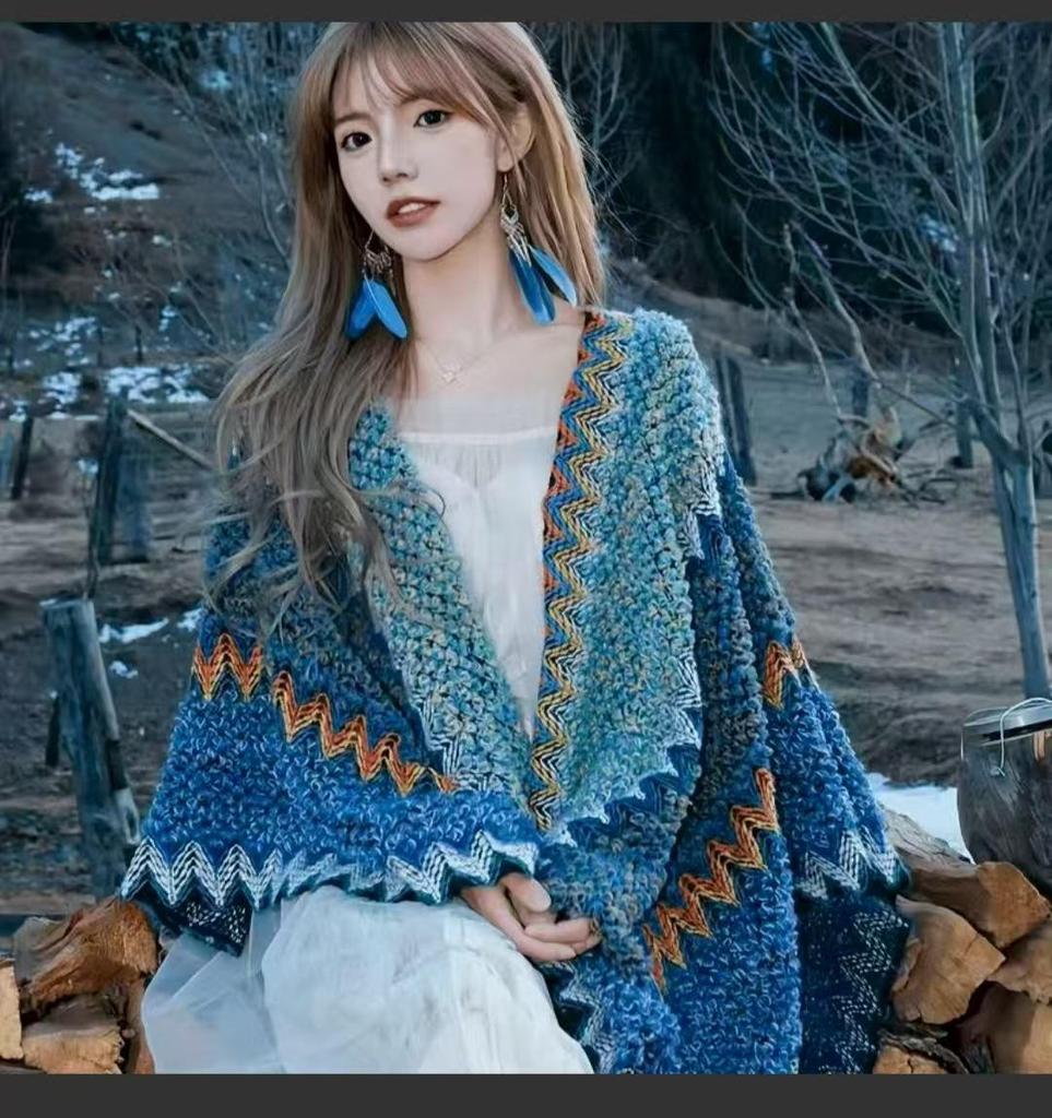 Ethnischer Stil Damen Strickschal Umhang - Yunnan, Sichuan, Tibet & Xinjiang Reise-inspirierte Oberbekleidung