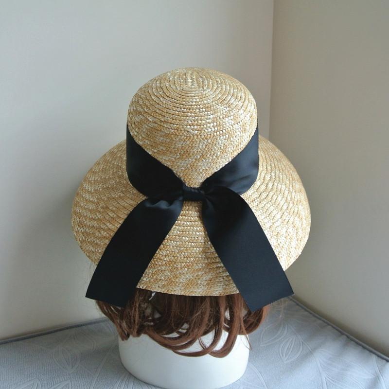 European And American Retro Hepburn Summer Women'S Straw Big Eaves Bell-Shaped Basin Hat Top Hat Sunshade Vacation Beach Sun Hat Straw Hat