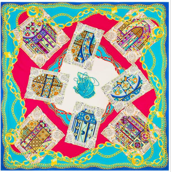 130cm*130cm  Luxury Brand Jug Poker Chain Print Silk Scarf For Women Headband,New Twill Large Square Scarves Female Shawls