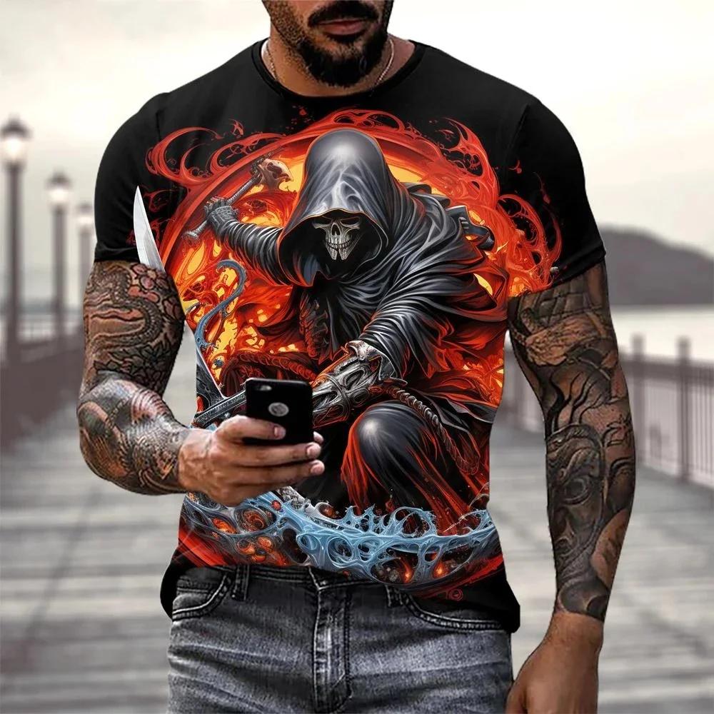 Men's T-Shirt Undead Skeleton Pattern 3d Print Short Sleeve  Casual Man Clothes Summer Sport Shirts Oversized Tees For Men Kids