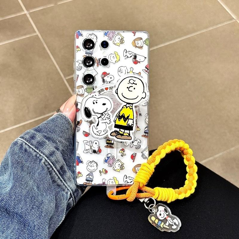 Cute Cartoon Snoopy Magsafe Wireless Charge Casefor For Samsung S22 S23 S24 S25 Ultra Plus Note10 Snoopy Charlie Magnetic Stand