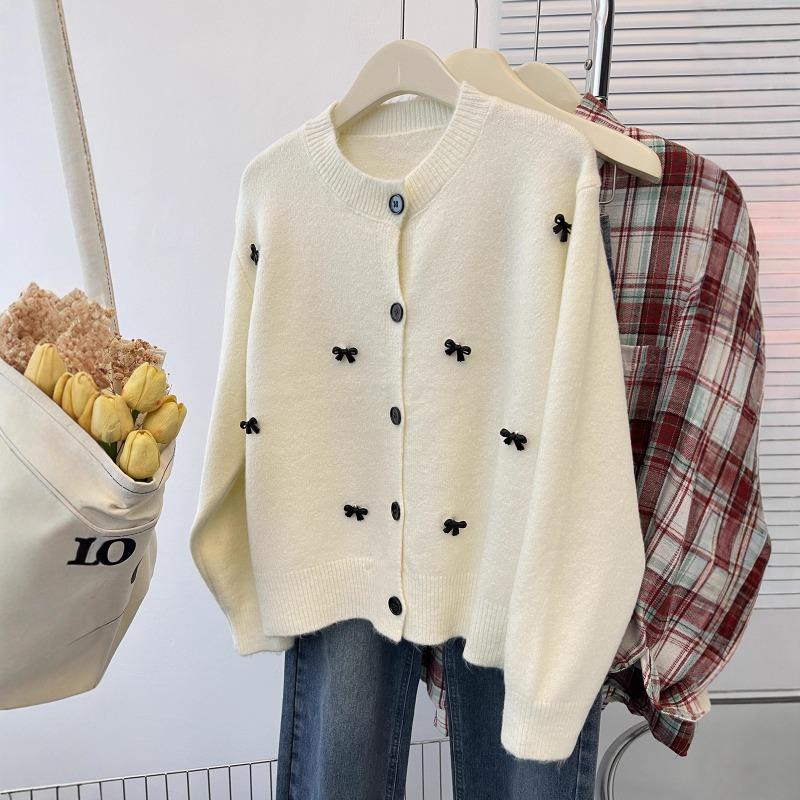 Beaded Bow Chic Knitted Cardigan Niche Design Sweater Women's Top