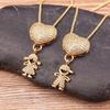 Nidin Fashion Son Daughter Heart Gold Color Family Girl Boy Pendant Necklace Jewelry For Mother Gift