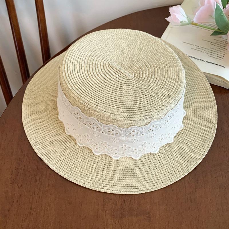 New Flat-top Straw Hat Women's Big Head Circumference Seaside Beach Top Hat Woven Sun Hat Summer