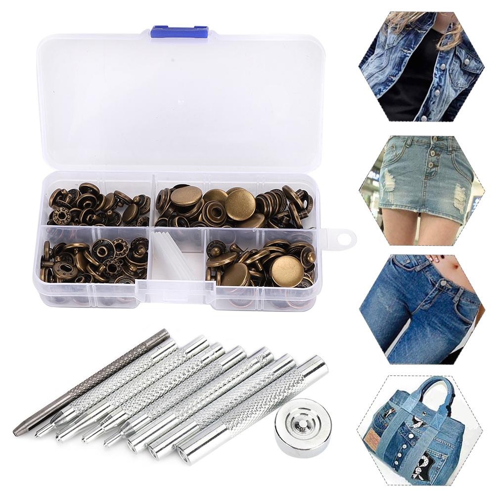 40 Set Snap Button Metal Iron Installation Tool Set Leather Clothing Jeans Accessory Portable