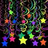 20pcs Luminous Party Decor Hanging Swirl Neon Streamers Garland Ceiling Decor Glow In The Dark Neon Black Light Party Supplies 5