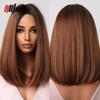 Synthetic Bob Hair Wig with Bangs Ombre Platinum Blonde Cosplay Wigs for Women Short Heat Resistant Female Daily Lolita Wavy Wig