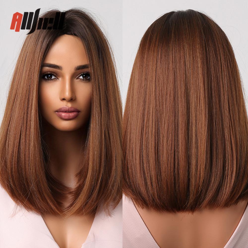 Synthetic Bob Hair Wig with Bangs Ombre Platinum Blonde Cosplay Wigs for Women Short Heat Resistant Female Daily Lolita Wavy Wig