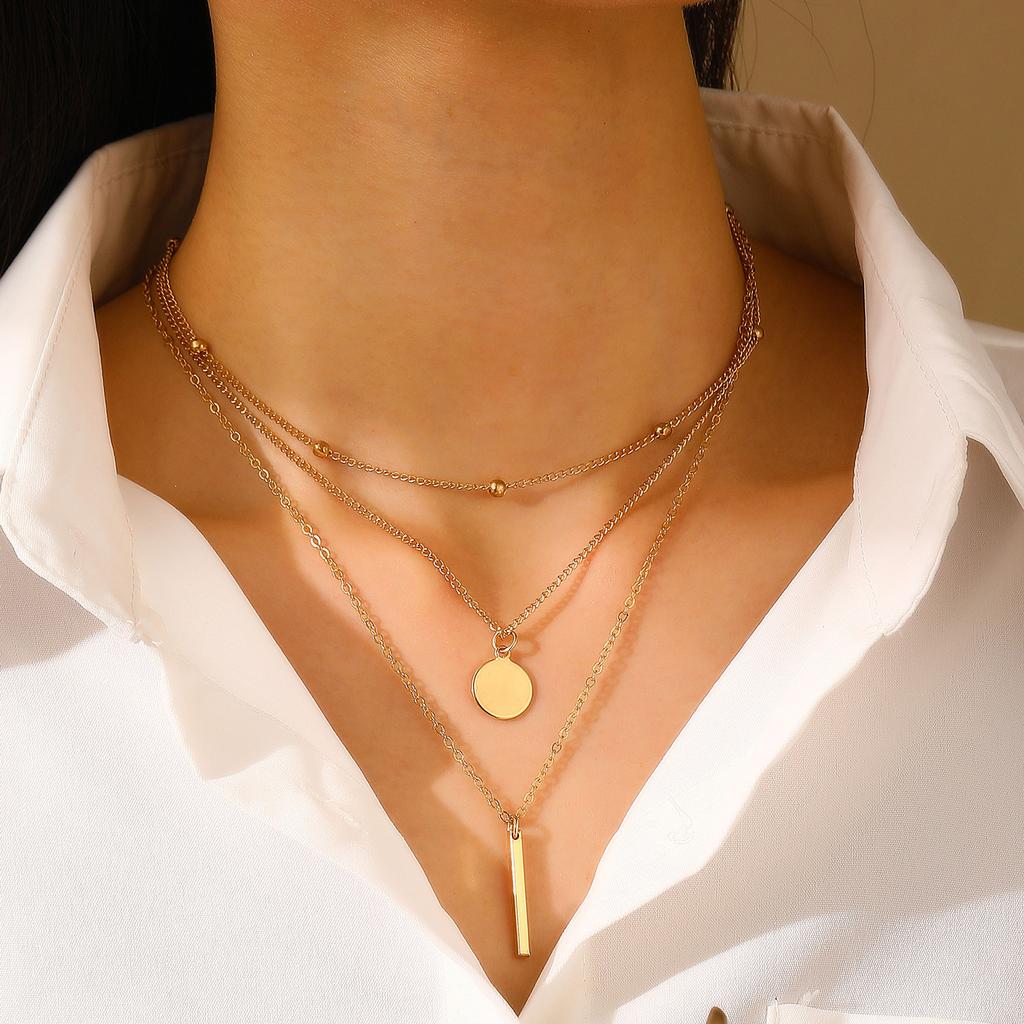 Boho Gold Color Multi-Layer Round Piece Long Necklace for Women Vintage Geometric Metal Round Bead Tassel Necklace Jewelry Gifts