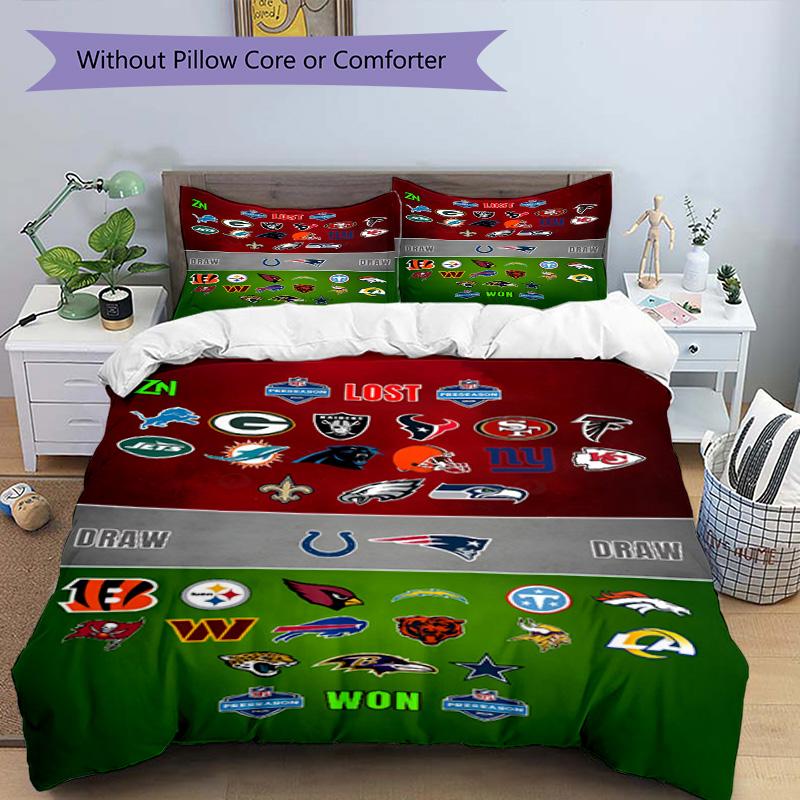 3pcs Duvet Cover Set (1*Duvet Cover + 2*Pillowcase, Without Core), NFL Print Bedding Set, Bedroom Decor, All‑Season, Birthday Gift