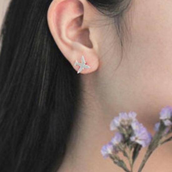 Unique Women Airplane Ear Studs Girls Silver Plated Aircraft Earrings Gifts