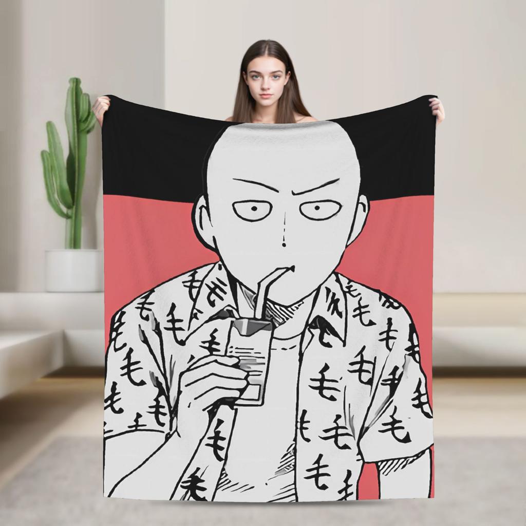 One Punch Man Saitama Anime Graphic Super Warm Blanket Picnic Plush Bedding Throws Print Flannel Bedspread Sofa Bed Cover