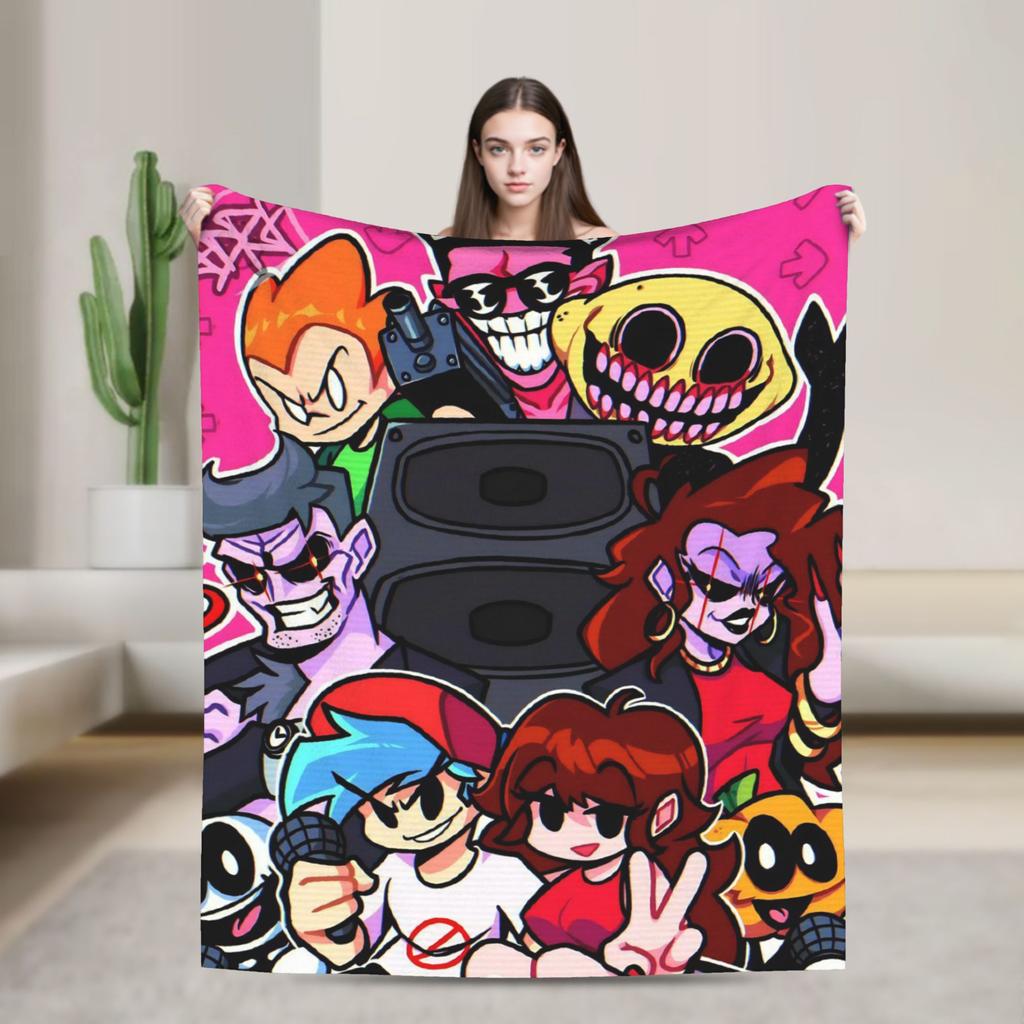 Blanket Decorative FNF Bad Time Trio Friday Night Funkin Throw Blanket  Flannel Bedspread For Home Decor Graphic Sofa Bed Cover