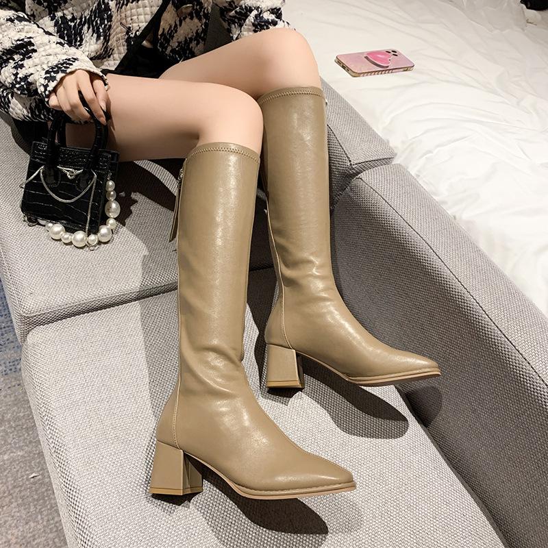 Women's Korean Style Square-Toe High-Heeled Boots - Autumn/Winter 2021