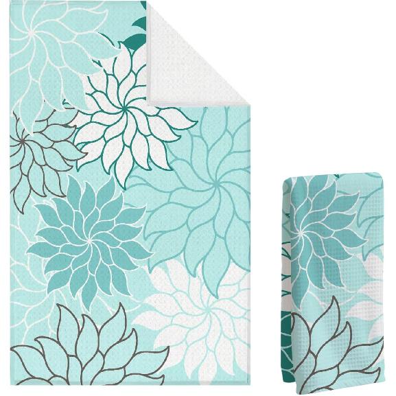 Boho Floral Abstract Waffle Towels, Flower Hand Towel for Bathroom Decor, 16x24 Inch Neutral Brown Flower Dish Tea Towel Decor for Kitchen/Bath/SPA White Boho Floral-02