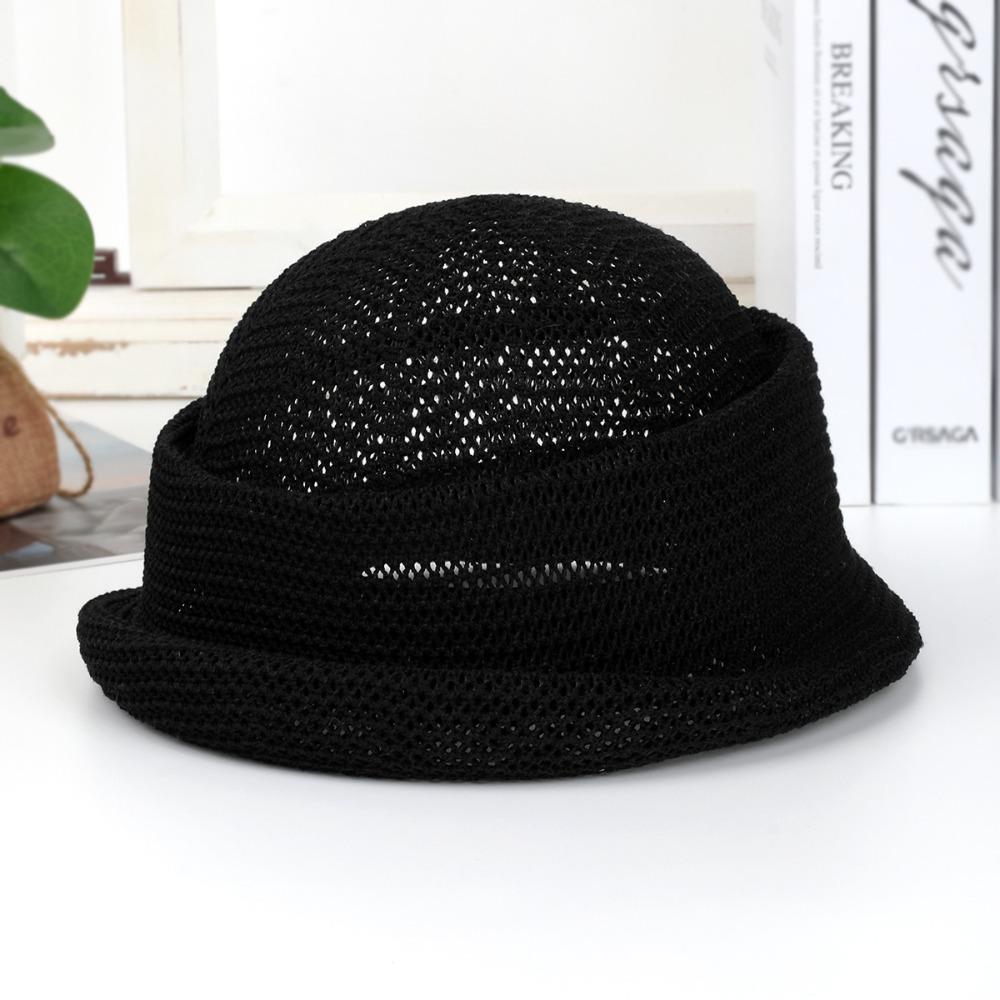 Summer Straw Pillbox Hat Curled Edge Circle Top Straw Hat Sun Basin Hat