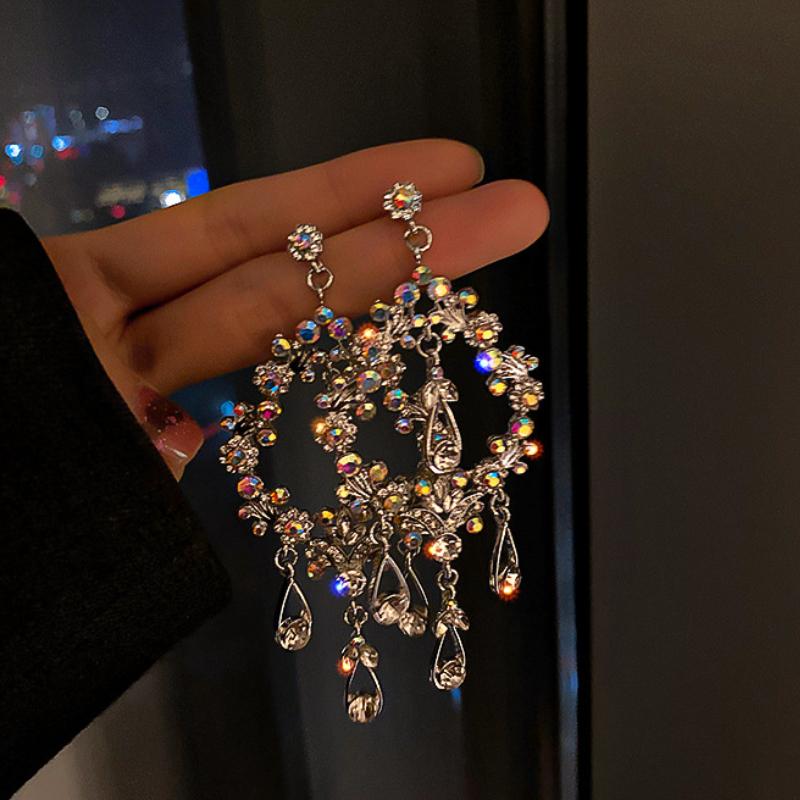 Hollow Out Earrings for Women 2024 Temperament Fringe Exaggerate Drop Earring Long Personality Wedding Zircon Girl Gift