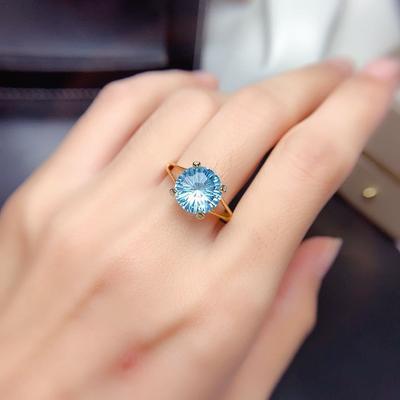 Cincin Batu Kalsedon Biru Wanita Lucu Cincin Pernikahan Warna Perak Minimalis Untuk Wanita Cincin Pertunangan Bulat Tipis Pengantin