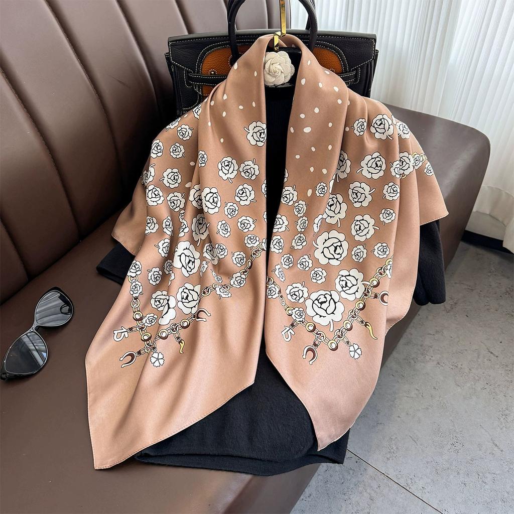 Spring and Autumn new Korean version striped fashion foreign style square scarf women's silk scarf dual-purpose imitation silk shawl scarf headband