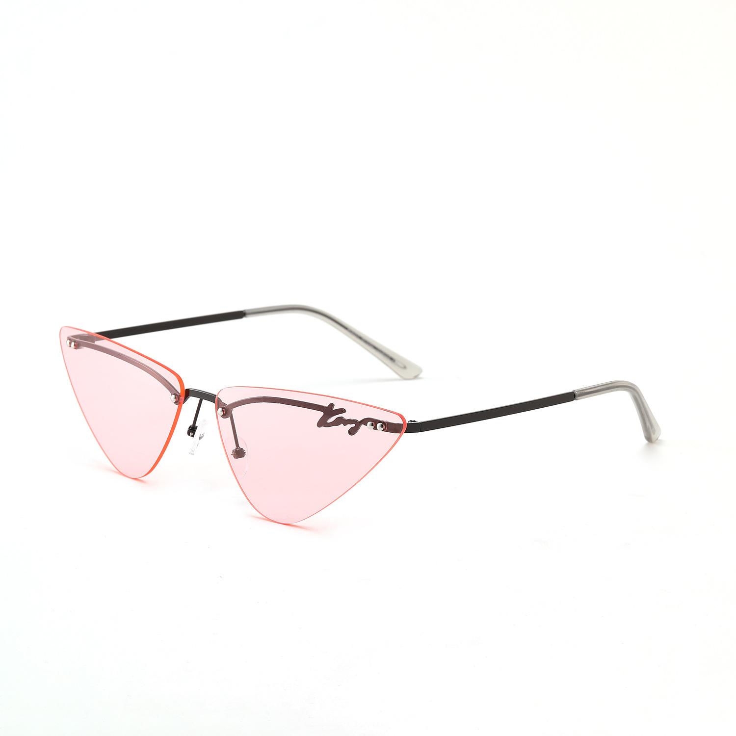 

Очки 7044 Безрамочные солнцезащитные очки «кошачий глаз» из металла, обтекаемые, женские солнцезащитные очки с цветной пленкой светло-розовый