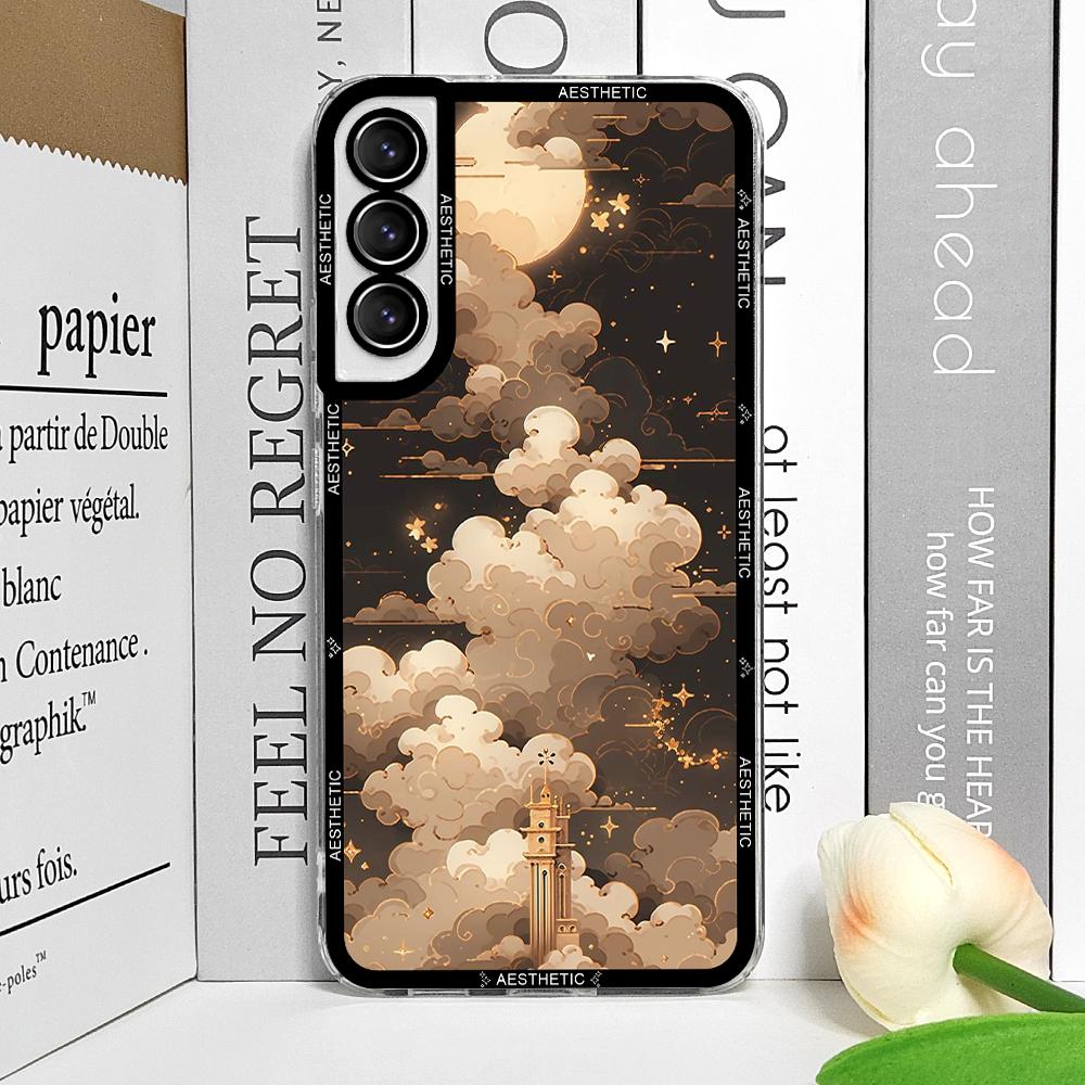 Beautiful Y2K Cute Clouds Moon Aesthetic Phone Case for Samsung Galaxy S25 S24 S20 S21 FE S22 Plus S23 Ultra 5G Soft Cover Funda