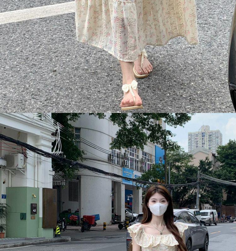 Women's Summer 2024 Embroidered Ruffle Waist-Hugging Petite Dress