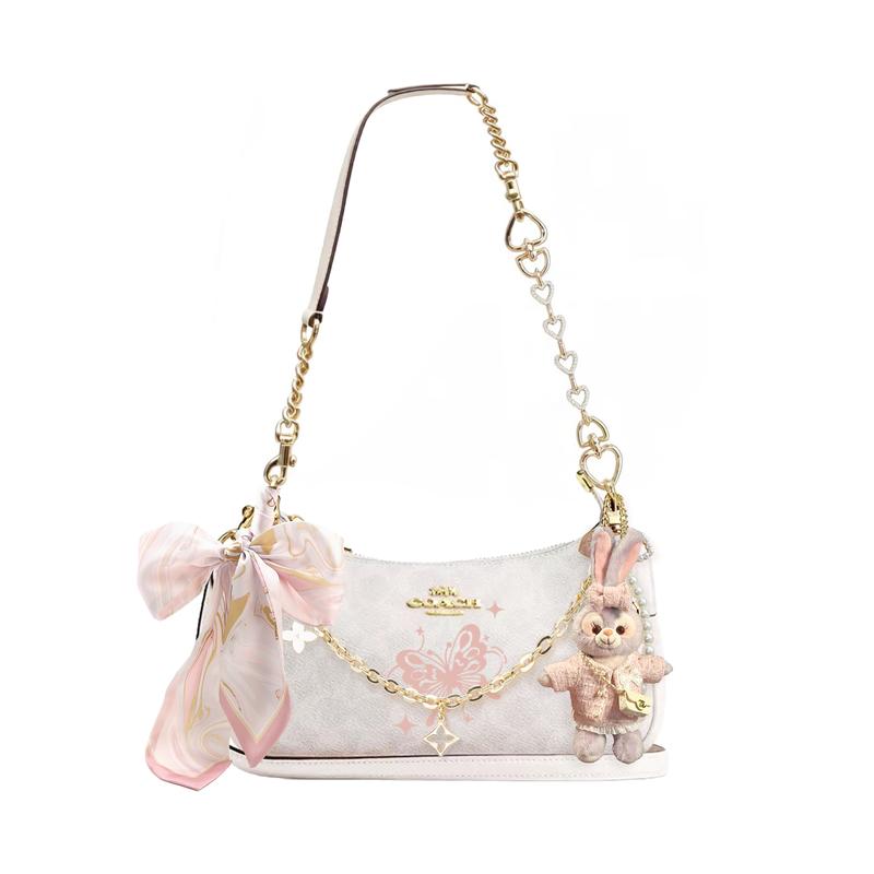 

COACH shoulder bag [Customized bag] Teri 25 brand micro-label detachable strap bow silk scarf extension chain printed Awakening of Spring Basic Model білий