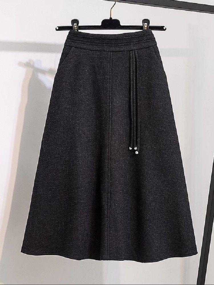 Women's High-Waist Pleated A-Line Midi Skirt - Thickened Autmn/Winter Style