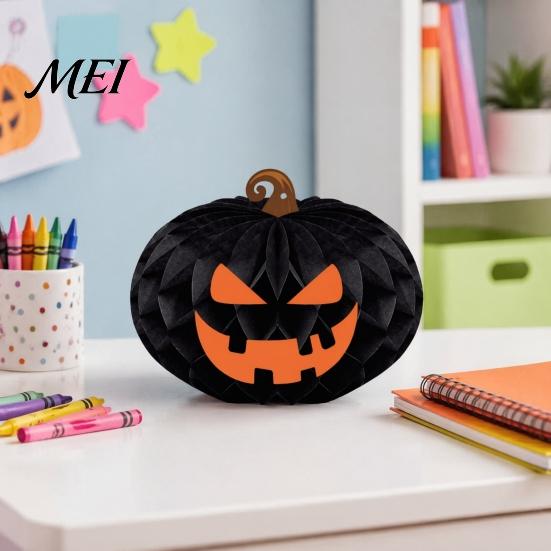 Halloween Theme Decor Honeycomb Ornament, Pumpkin Spider Hanging Paper Creative Accents Decoration for Home Office Classroom Holiday Party Supplies