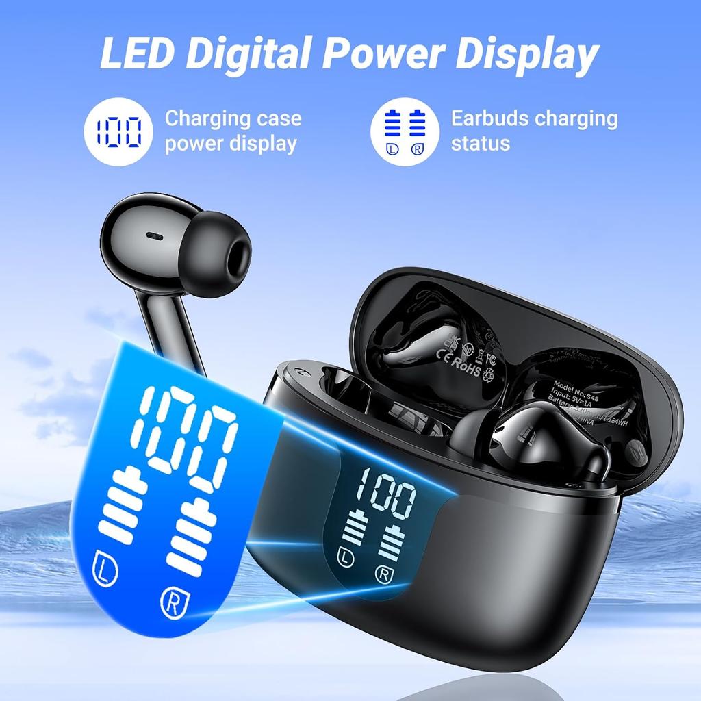 Wireless Earbuds Headphones Bluetooth 5.4 42h Playback for Running/fitness/office 4 Noise Cancelling Microphones IPX6 Earphones for Android iOS