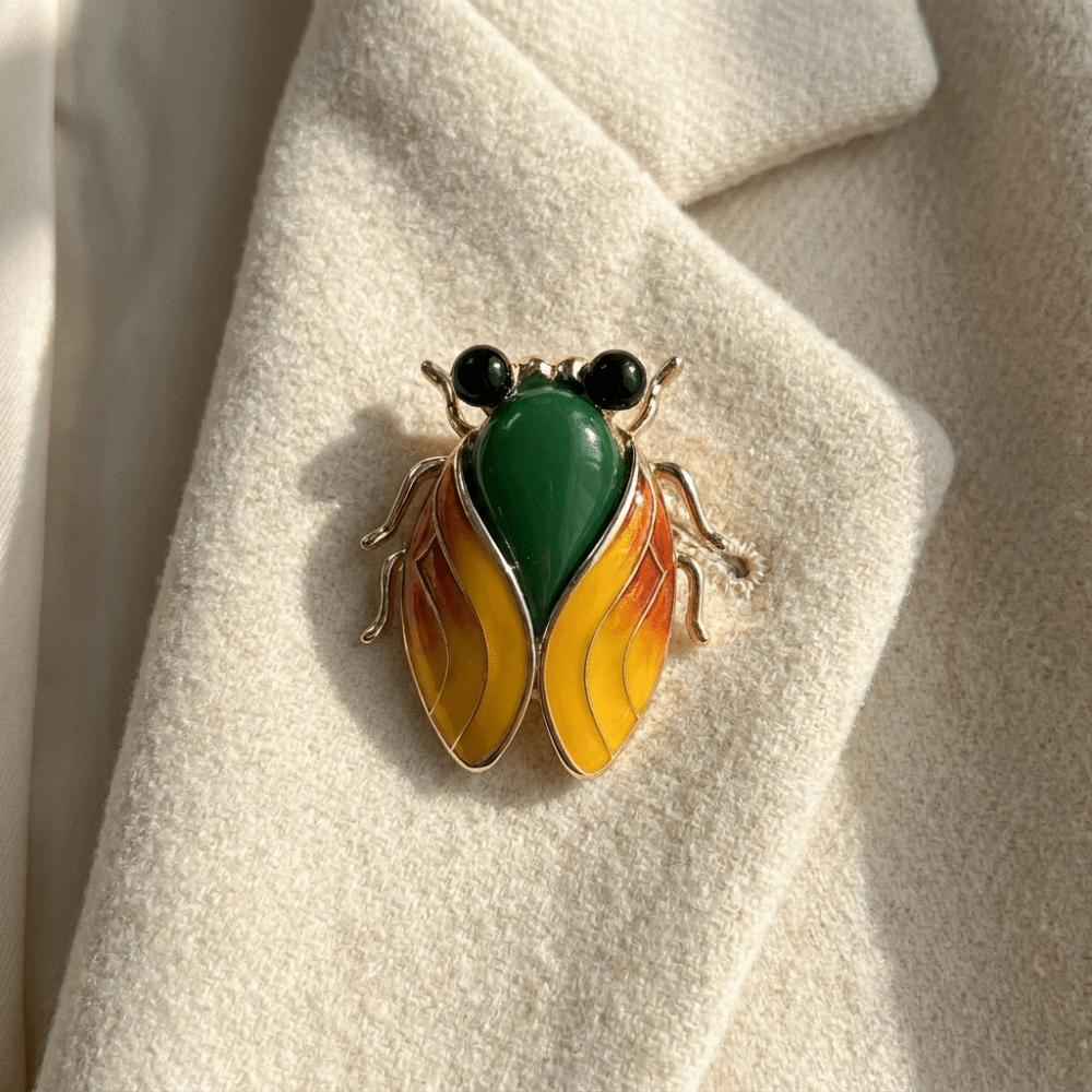 Zinc Zinc Alloy Cicada Brooch Chinese Style Enamel Brooch New Insect Lapel Pin Suit