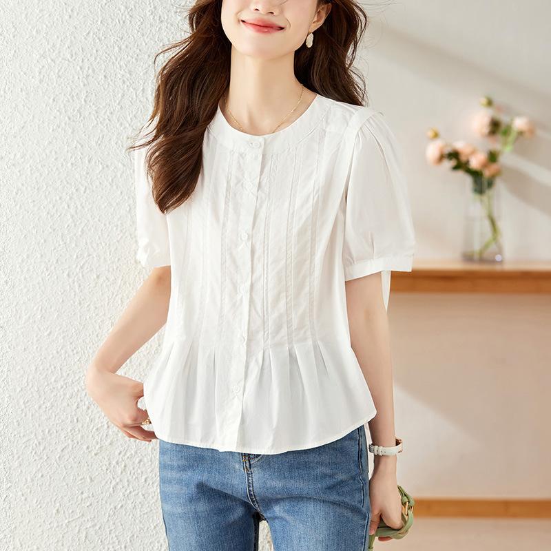 

Pink and Purple Shirt for Women Short-sleeved Summer Clothes New Round Neck Small Top Pure Cotton Casual Shirt XXL белый