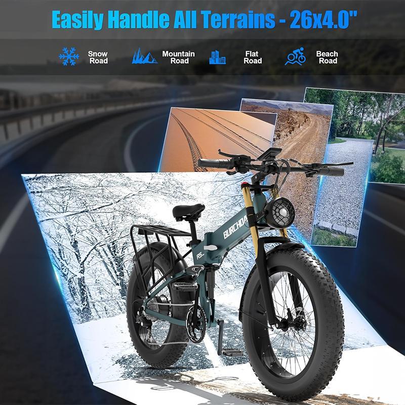 Burchda R5Pro 1500W50km/h 26-inch Folding Electric Mountain Bike 48V20AH Lithium Fat Electric Bicycle Motorcycle