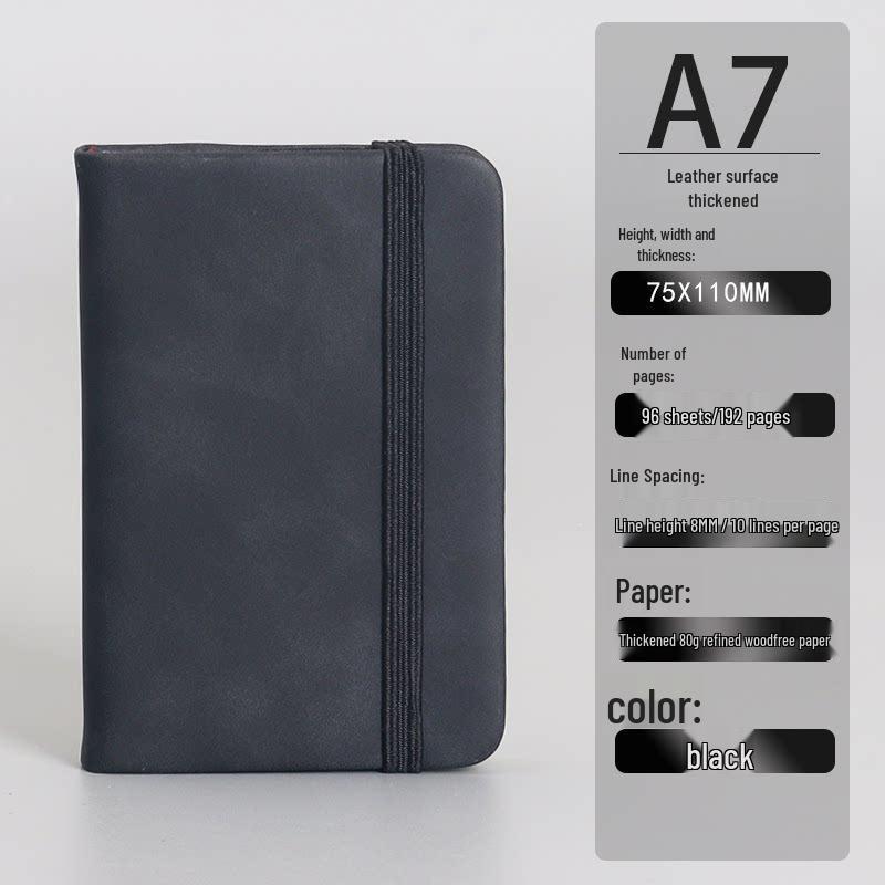 A7 Mini Pocket Notebook with Thick Leather Cover - Retro and Simple Design