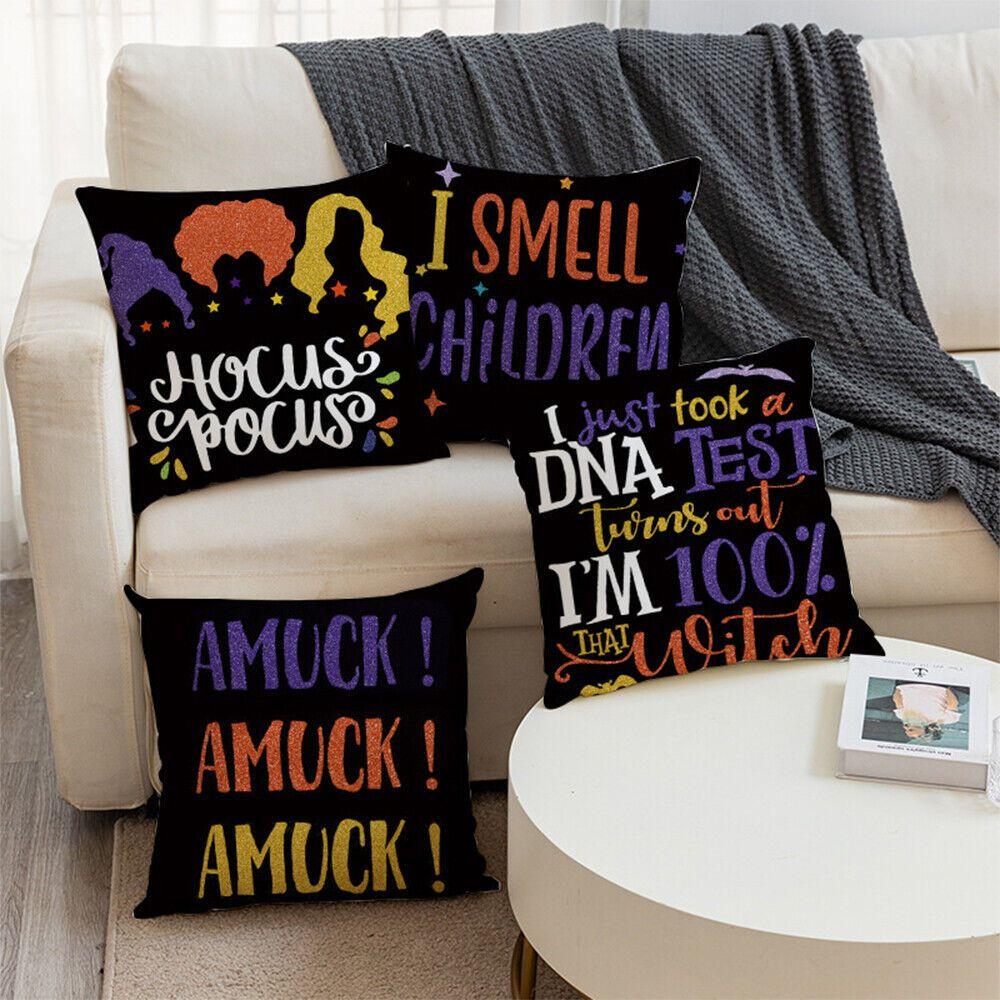 Hocus Pocus Cushion Cover Halloween Themed Home Decor Soft Linen Material Machine Washable 18x18 Inches