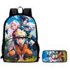 2Pcs Set Kids Backpack with Front Pocket & Pencil Bag, Cartoon NARUTO School Bags for Boys&Girls Aged 6-10, Durable& Lightweight