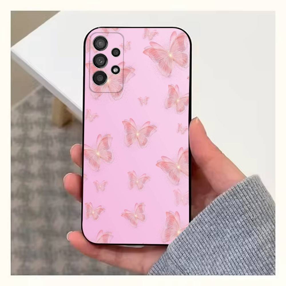 Pink Butterfly Pattern Phone For Samsung S22,S25,S24,S23,Ultra,FE,Plus,S21,S20,S10,S9,Lite,Soft Silicone Black
